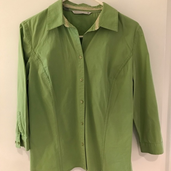 Green Cotton Cutter&Buck medium three-quarter sleeve button down shirt green - Picture 2 of 4